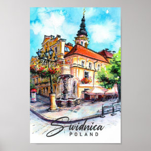 Swidnica Poland Watercolor Painting Travel Poster