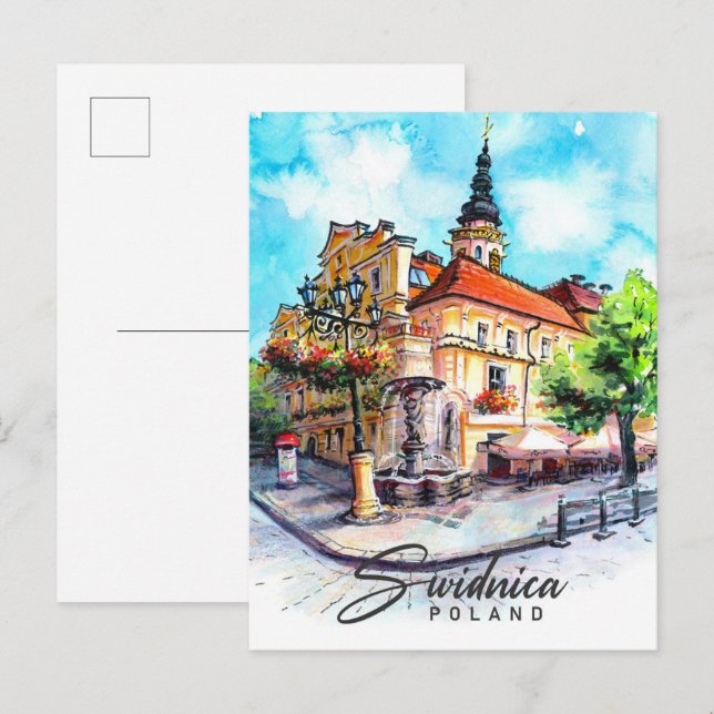 Swidnica Poland Watercolor Painting Travel Vykort (Fram/baksida)