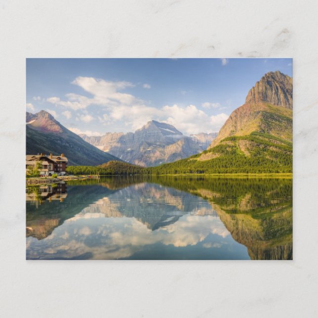 Swiftcurrent Lake med Many Glacier hotel och Vykort (Framsida)