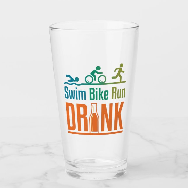 Swim Bike Run Drink Funny Triathlon Drinking Glaskopp (Framsida)