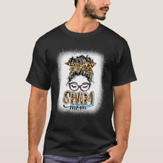 Swim Mom Life Leopard Messy Bun Bleached Women Mot T Shirt
