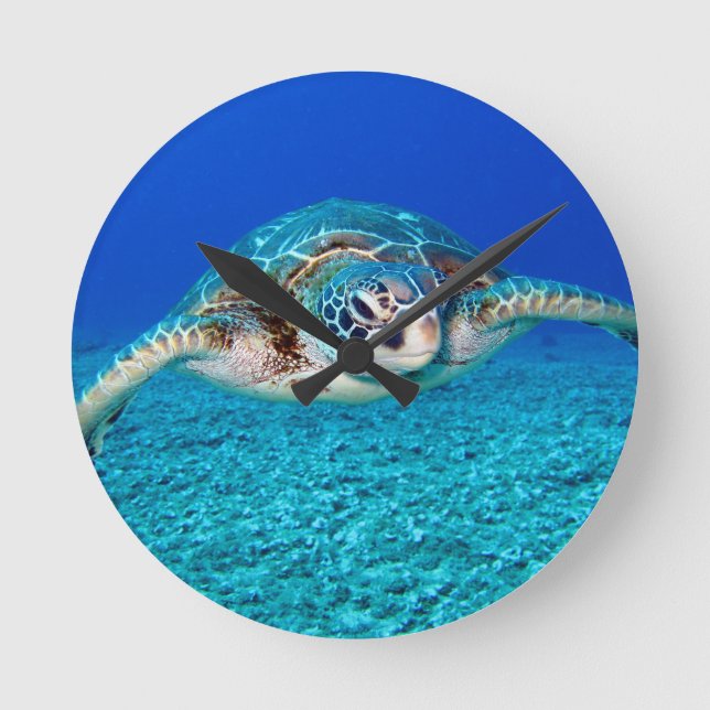 Swiming Sea Turtle Rund Klocka (Framsida)