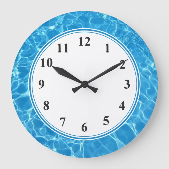 Swimmer Aqua Blue Tropical Ocean Beach Theme Clock Stor Klocka (Framsida)