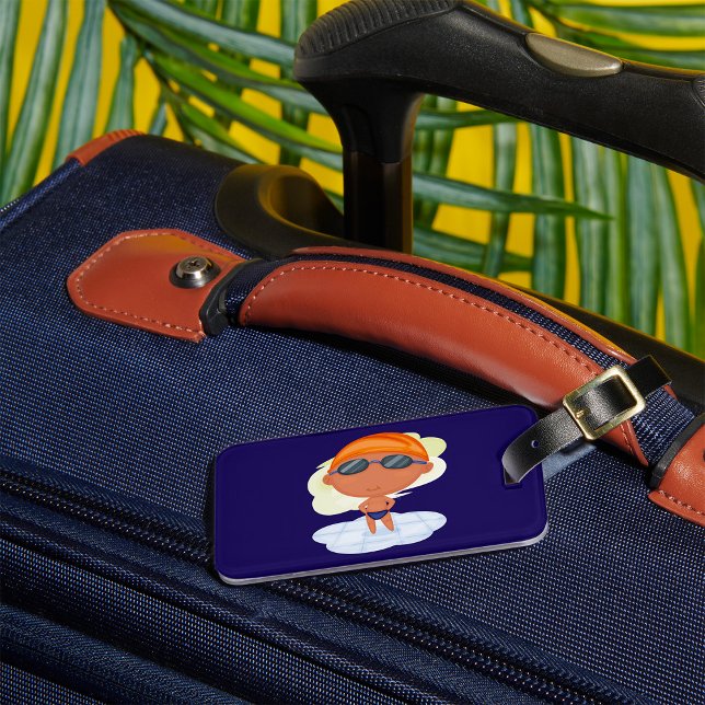 Swimmer Boy i Goggles och Simma Cap Bagagebricka (Skapare uppladdad)