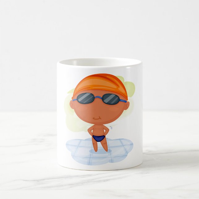 Swimmer Boy i Goggles och Simma Cap Kaffemugg (Skapare uppladdad)