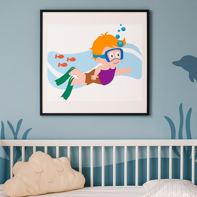 Swimmer Boy i Goggles och Simma Cap Poster (Skapare uppladdad)