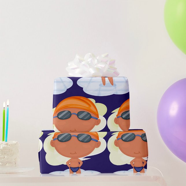 Swimmer Boy i Goggles och Simma Cap Presentpapper (Skapare uppladdad)