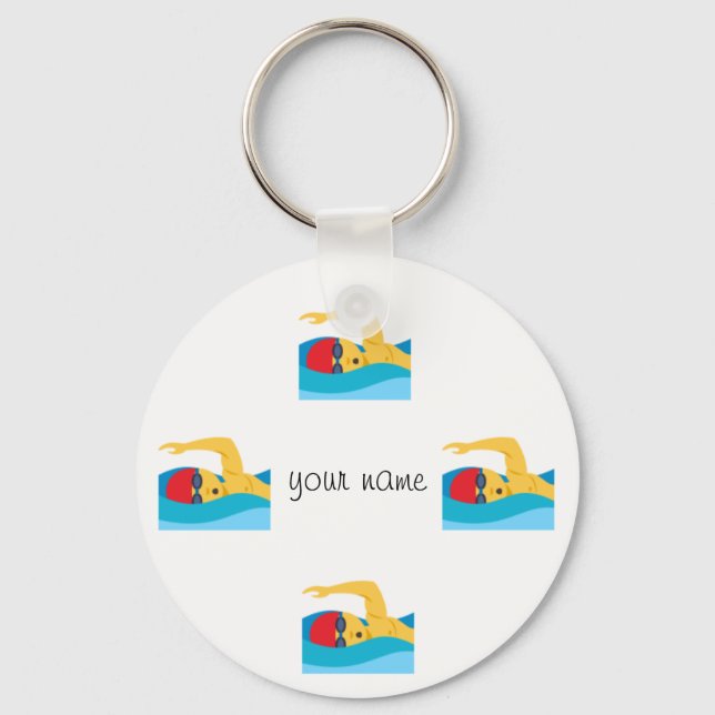 Swimmer Emoji och ditt namn här Nyckelring (Framsida)