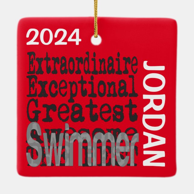 Swimmer Extraordinaire ANPASSNINGSBAR Julgransprydnad Keramik (Baksida)