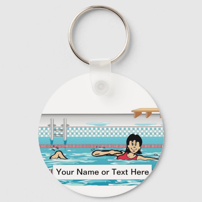 Swimmer - Female Tecknad by PrintedPerfection.com Nyckelring (Framsida)