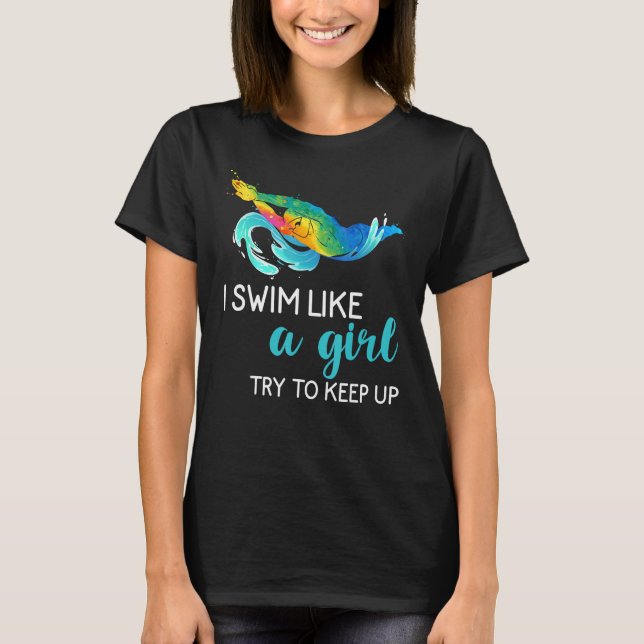 Swimmer Girls Women Simma Sport Idrottsman Swimmin T Shirt (Framsida)