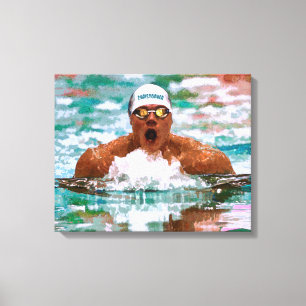 Swimmer-Idrottsman i Bassäng med färgdroppar av Canvastryck