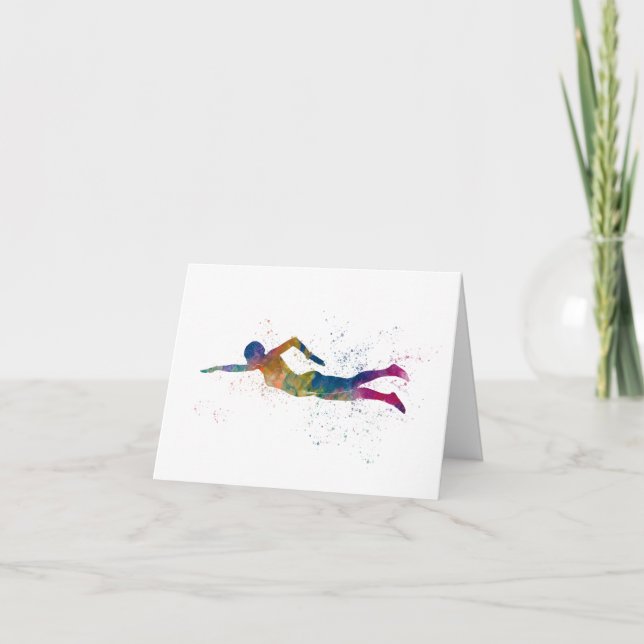 swimmer in watercolor tack kort (Framsida)