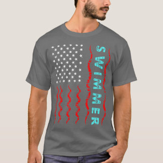 Swimmer med amerikansk Flagga T Shirt