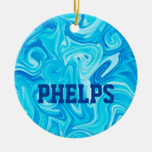 Swimmer NAMN Vatten Art Blue Swimming Roligt Coola Julgransprydnad Keramik