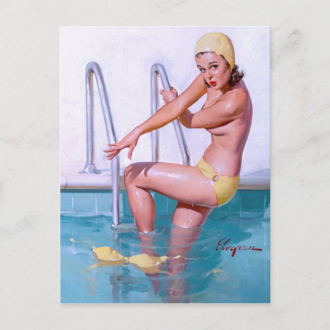 Swimmer Pin Up Vykort (Framsida)