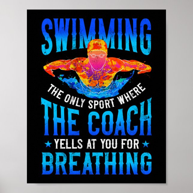 Swimmer Simma Breathing Butterfly Swimming Coach Poster (Framsidan)