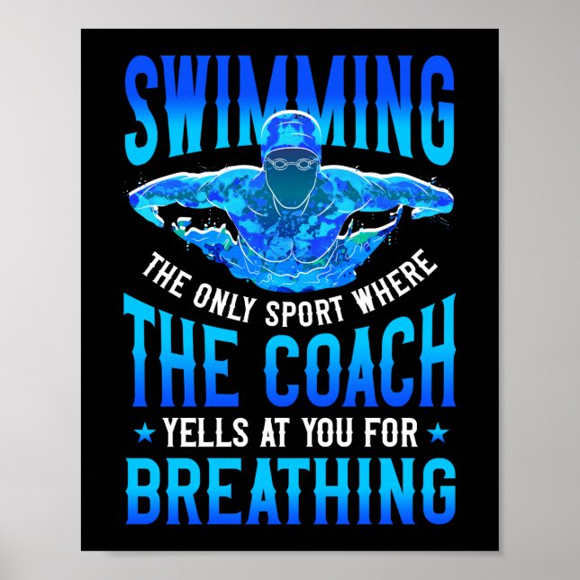 Swimmer Simma Breathing Butterfly Swimming Coach Poster (Framsidan)