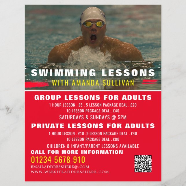 Swimmer, Swimming Lesson Advertising Flyer (Framsidan)