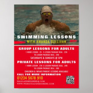 Swimmer, Swimming Lesson Advertising Poster