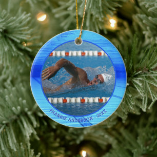 Swimmer Swimming Photo Personlig Keepsak Julgransprydnad Keramik