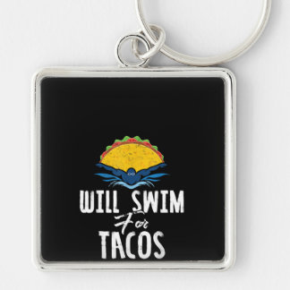 Swimmer Will Simma Tacos Swimming Taco Älskare Gif Fyrkantig Silverfärgad Nyckelring