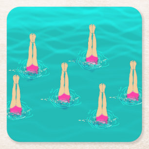 Swimmers Synchro Swimming under Vatten Underlägg Papper Kvadrat