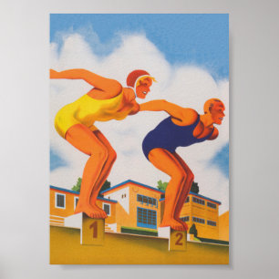 Swimmers Vintage resor Poster