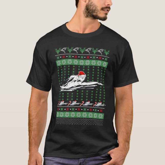 Swimmin Santa Ugly jul Sweater Sport Simma Sw T Shirt (Framsida)