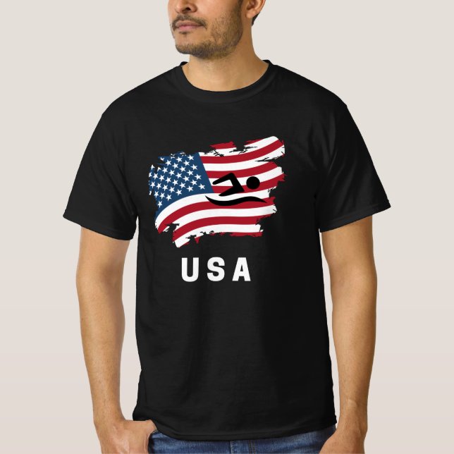 Swimming American USA flagga T Shirt (Framsida)