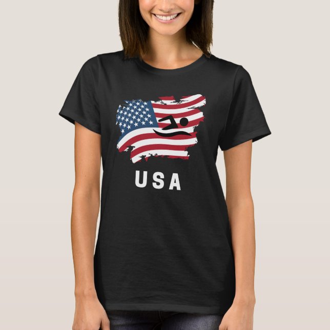 Swimming American USA flagga T Shirt (Framsida)