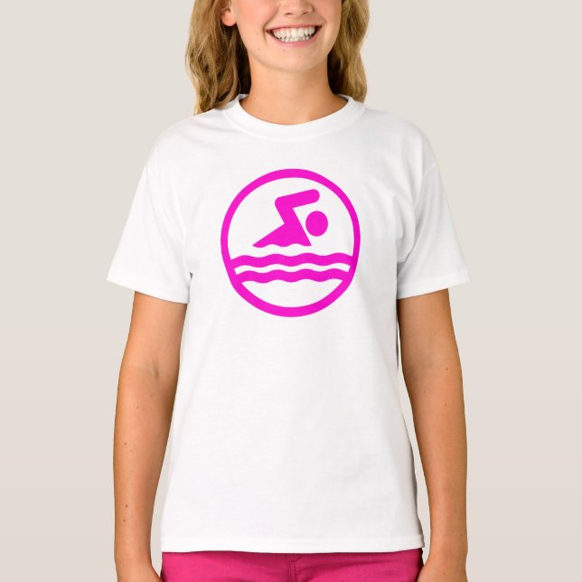 Swimming and Diving Cute Swimmer Girls Rosa Simma Tee (Framsida)