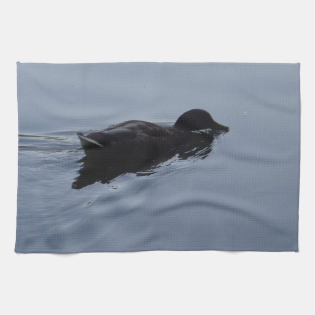 Swimming Anka i Sjö, naturfågelblått Kökshandduk (Horisontell)