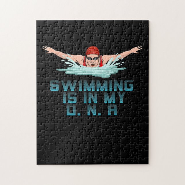 Swimming är min DNA Swimming Älskare Funny Swimmer Pussel (Vertikal)