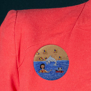 Swimming av folkart Dam Cat Beach Ocean Dolphin Sw Knapp