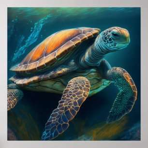 Swimming av havssköldpaddor i Oceanen Poster
