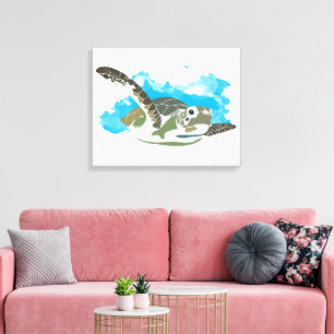 Swimming av havssköldpaddor i vattenfärgsdesign canvastryck