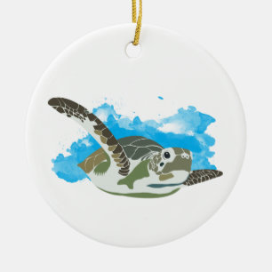 Swimming av havssköldpaddor i vattenfärgsdesign julgransprydnad keramik