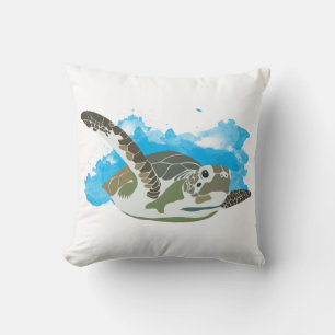 Swimming av havssköldpaddor i vattenfärgsdesign kudde