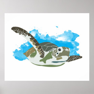 Swimming av havssköldpaddor i vattenfärgsdesign poster