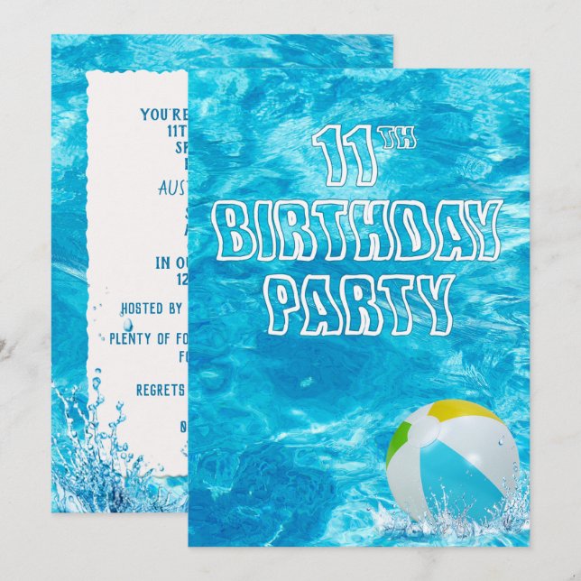 Swimming Bassäng 11:e Födelsedagsfest inbjudan (Fram/baksida)