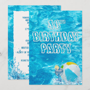 Swimming Bassäng 40:e födelsedag Party Inbjudan