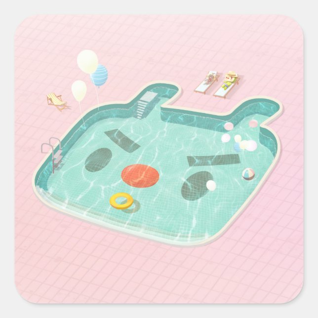Swimming Bassäng Fyrkantigt Klistermärke (Framsida)