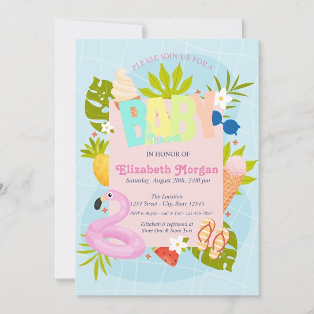 Swimming Bassäng Ice kräm Baby Shower-inbjudan Inbjudningar (Framsida)