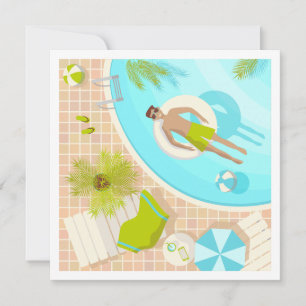 Swimming bassäng kille på tropiska sommarstrandsem julkort