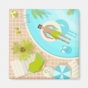 Swimming bassäng kille på tropiska sommarstrandsem magnet