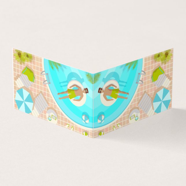 Swimming bassäng kille på tropiska sommarstrandsem visitkort (Utsida)