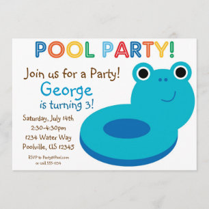 Swimming Bassäng Party - Blå Bassäng floaty födels Inbjudningar