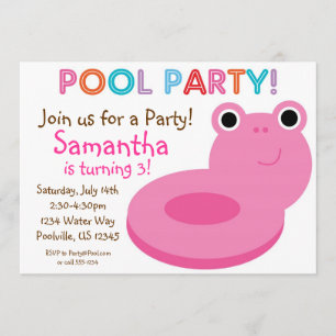 Swimming Bassäng Party - Rosa Bassäng Floaty Birdd Inbjudningar