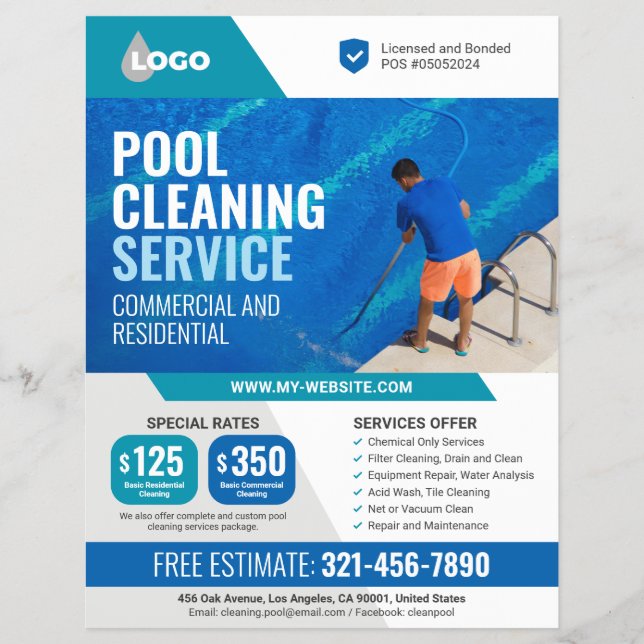 Swimming Bassäng Städning Services Reklamblad (Framsidan)